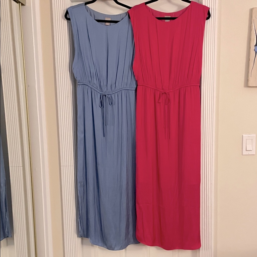 2  sz 0 Chico’s washable drawstring flowy maxi dresses.1/2 slip attachment. EUC